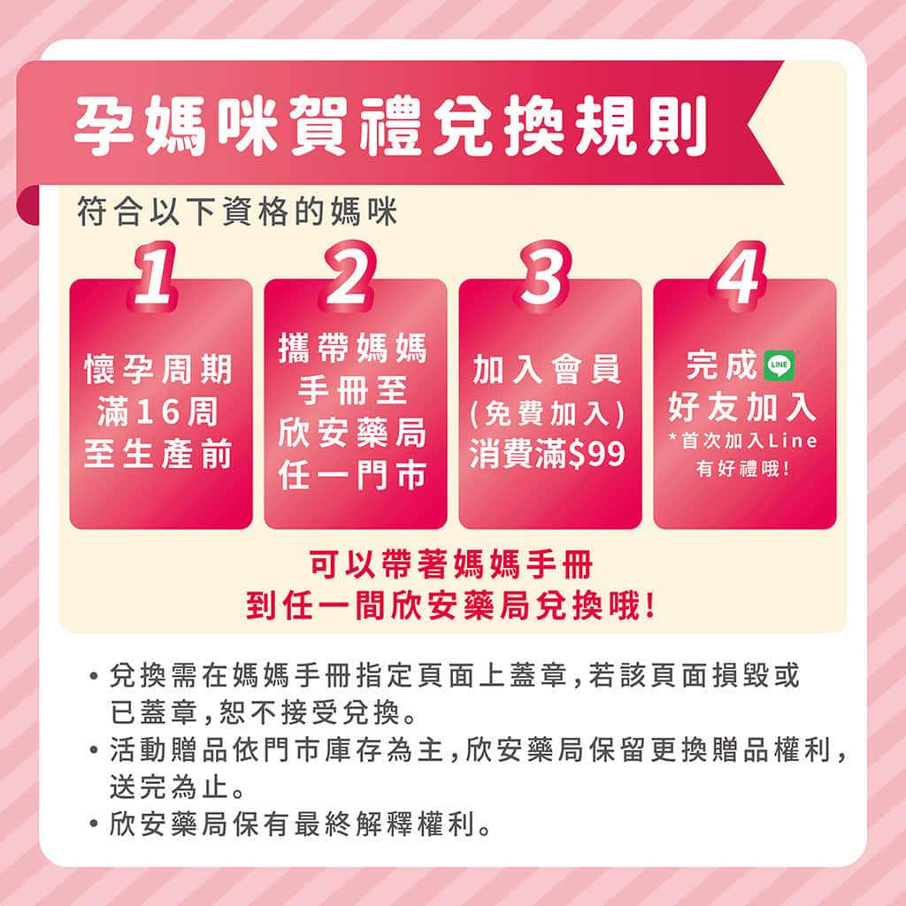 欣安連鎖藥局 孕媽咪賀禮兌換規則202201