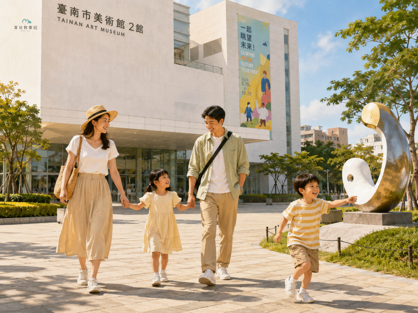南部親子在美術館廣場散步