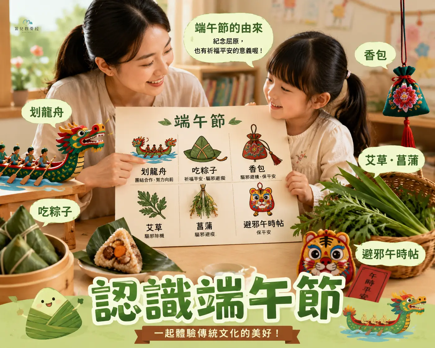 客廳裡親子玩端午節遊戲