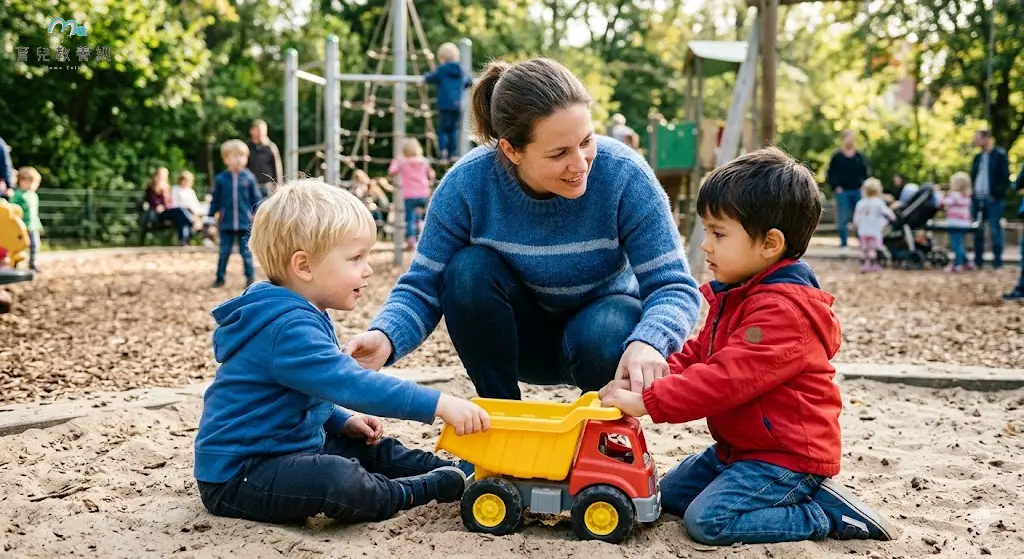 孩子搶玩具時大人協助輪流