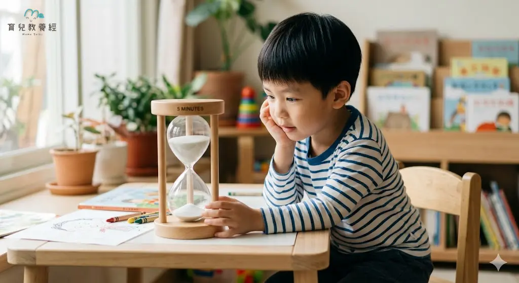 孩子用沙漏練習等待時間