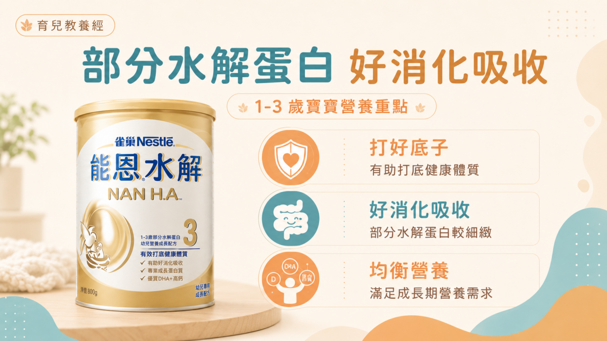 能恩水解3 部分水解蛋白好消化吸收,1-3歲寶寶打好底子、好消化吸收、均衡營養
