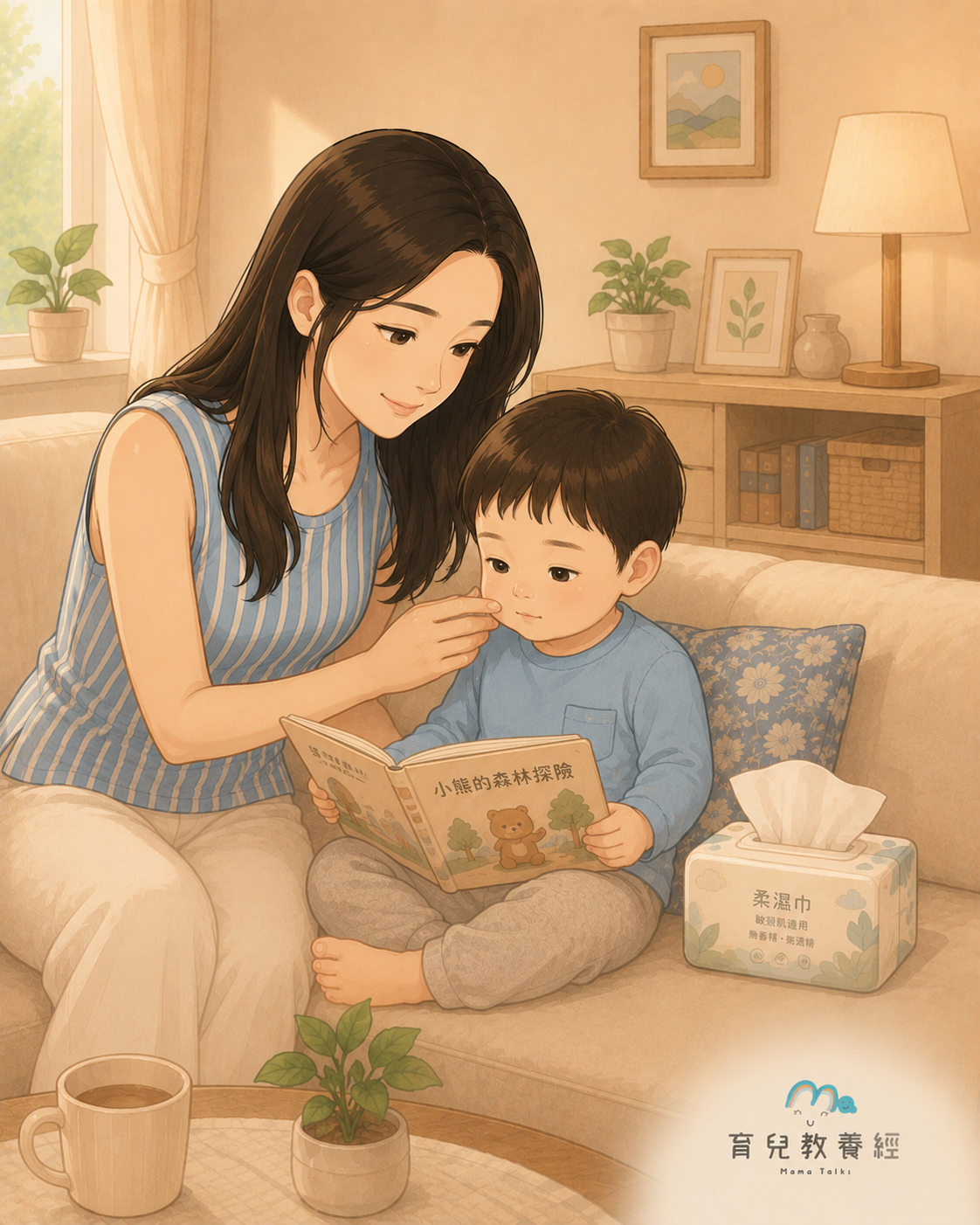 媽媽溫柔地摸著孩子的臉頰
