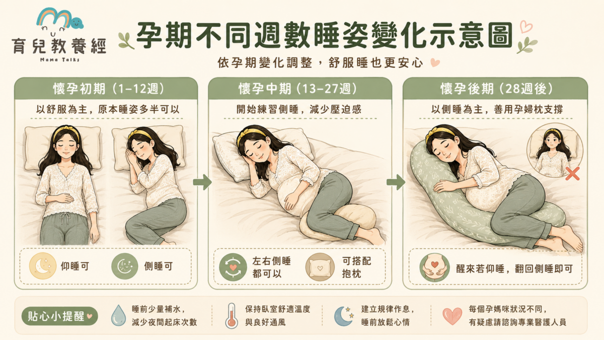 孕期不同週數睡姿變化示意