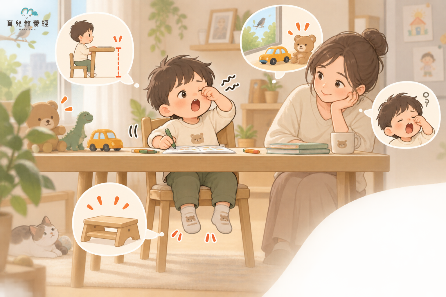 孩子坐不住原因懶人包,含高度、腳踏、干擾與疲累